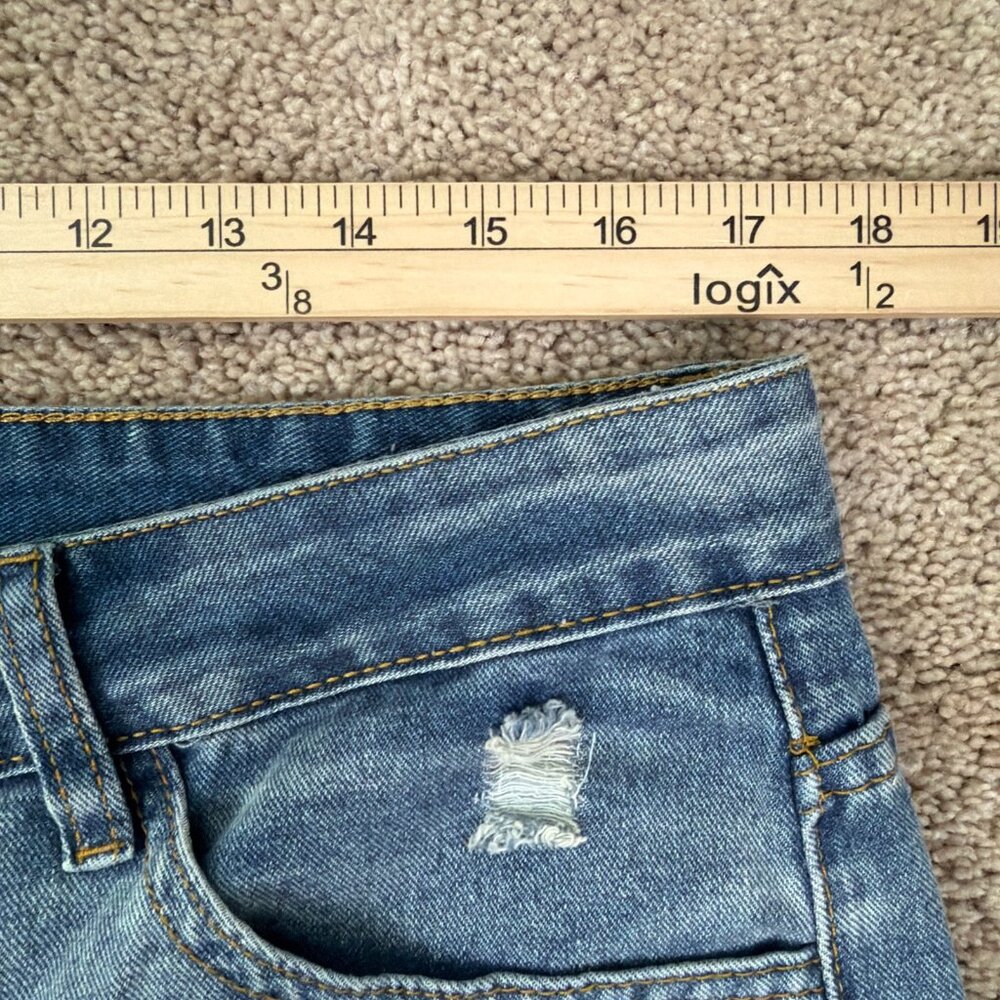 Patchwork Boho Wide Leg Jeans Womens L Blue Patch Distressed Indie Festival - Picture 8 of 10